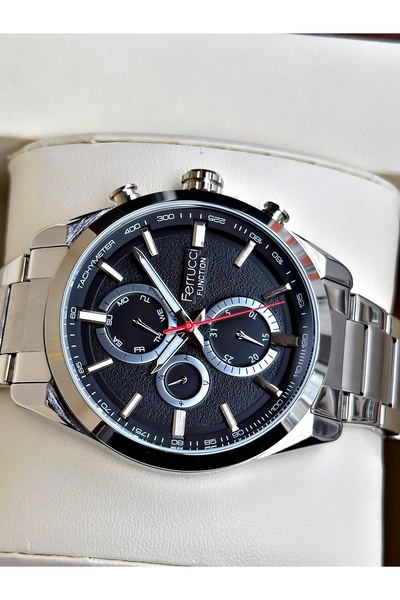 Ferrucci Functional Guaranteed Silver-Black Color Steel Cord Men's Wristwatch