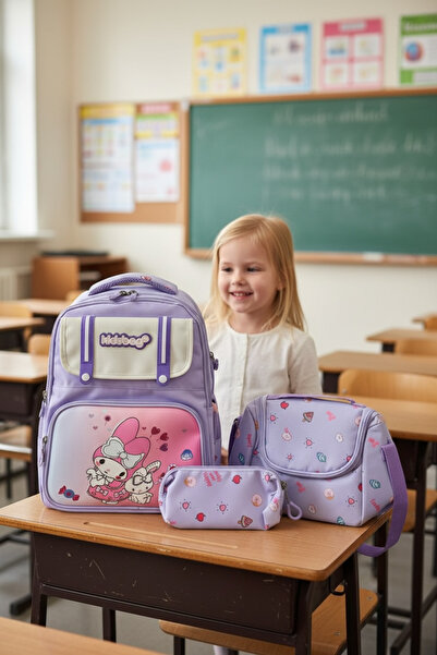 JOJO KIDS Girl's 3-piece set primary school backpack, waterproof fabric bag, thermal lunch bag.