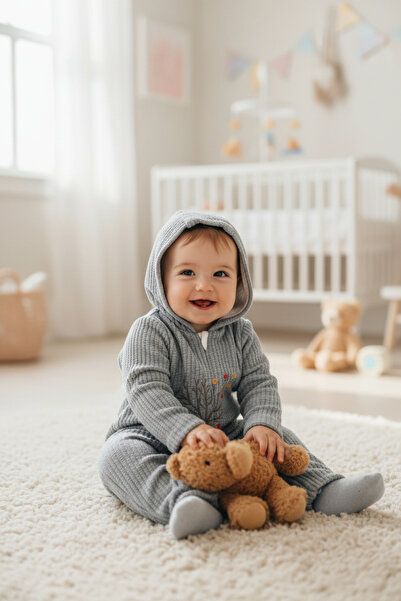 Babydola Combed Cotton Lined Hooded Zippered Baby Romper