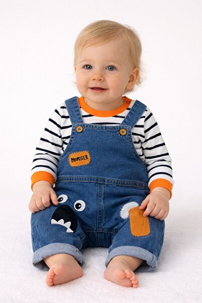 MixMax Bebe Unisex Baby Striped Long Sleeve Sweatshirt Monster Jeans Salopet ...