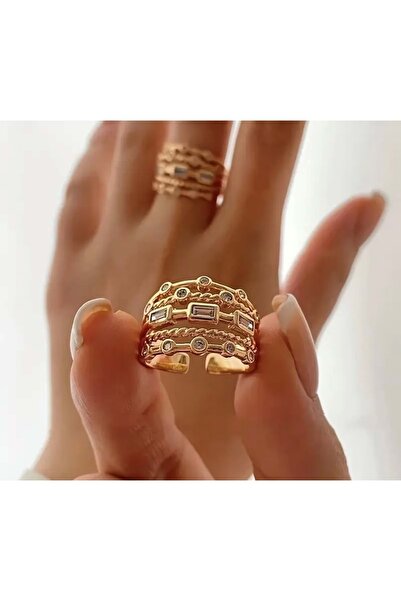 ACAR TAKI Adjustable Vintage Multi-Layered Stone Ring-Gold Color Acr8338