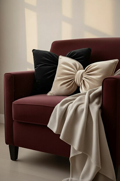 JACA Bowknot Appearance Pillow Velvet Soft Fabric Inner Filled Pillow Throw P...