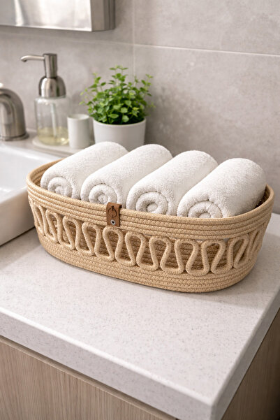 NuaCraft Wicker Towel Basket Bathroom Organizer Basket Bohemian Decor