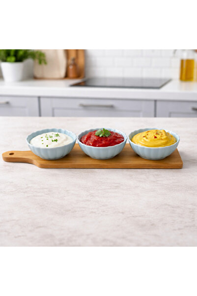 OEM Set of 3 Ceramic Saucers with Bamboo Stand