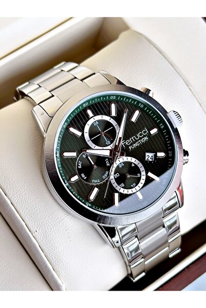 Ferrucci Functional Guaranteed Silver-Green Color Steel Cord Men's Wristwatch