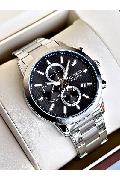 Ferrucci Functional Guaranteed Silver-Black Color Steel Cord Men's Wristwatch