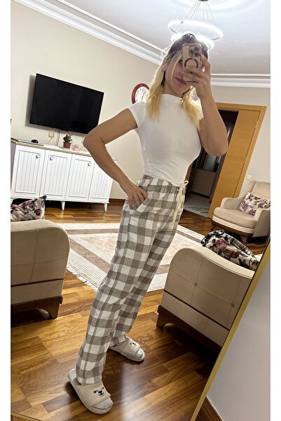 SERENCEE HARAJUKU Bej Ekru kareli DESENLİ UNİSEX EŞOFMAN ALTI