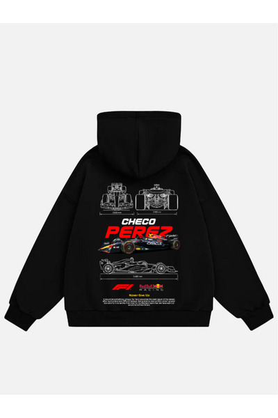 Mad&Calf Unisex Checo Perez Printed Hooded Fleece Oversized Sweatshirt