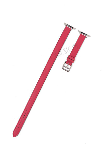 Quse Double Tour Slim Leather Band Fuchsia Compatible with Watch 46Mm/45Mm/44...