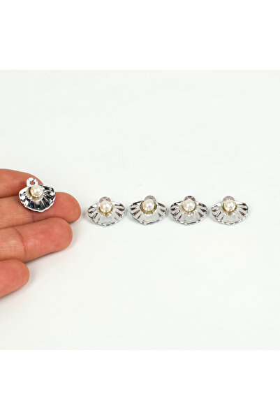 yfhobi 1 Adet - 15 mm İncili Midye Desenli Uç, Charm Uç, Rodyum Kaplama 1.Kal...