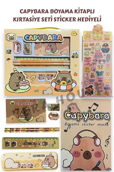 VERA HOUSE Capybara Sticker Hediyeli Boyama Kitaplı Kırtasiye Seti - Capy Bar...