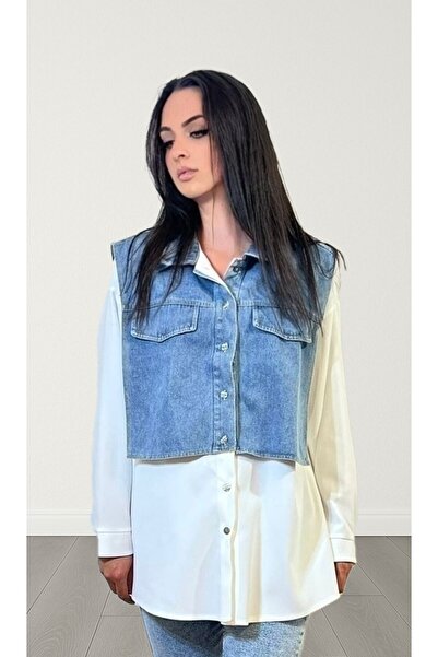 OEM Cămașă albă JAQIZ cu inserție din denim JQZ 22