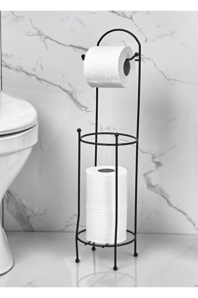 AbaTech Freestanding Toilet Paper Holder Refillable Metal Black Toilet Roll H...