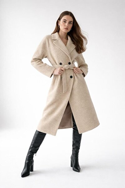 LİBREPRİVE Women's Belted Long Coat Buttoned Oversized Cut Stylish Casual Win...