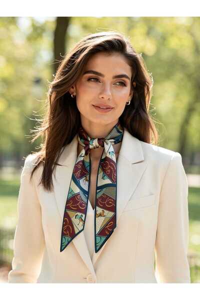 PERLMUTT Kadın Klasik Stil Desenli Fular-Minimal ve Klasik Stil-Zamansız Tasa...