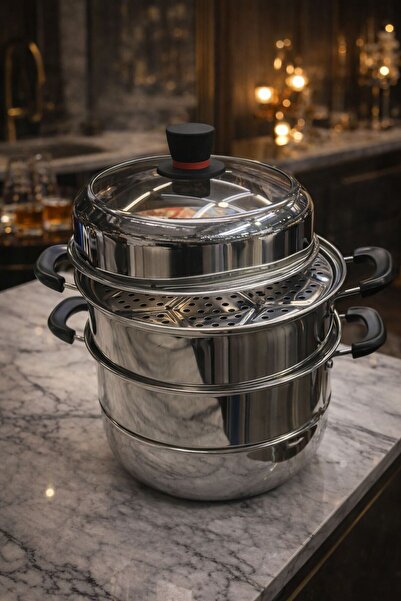 bakraj High-quality stainless steel mantu pot with 3 plates