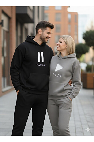 ALİ.COM Couple Matching Outfits: Men's and Women's'Pause & Play' Tracksuit Set - Top and Bottom Set