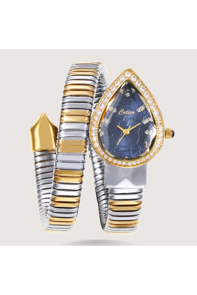 Louis Nice ساعة نسائية فضي وذهبي بمينا دايموند كحلي