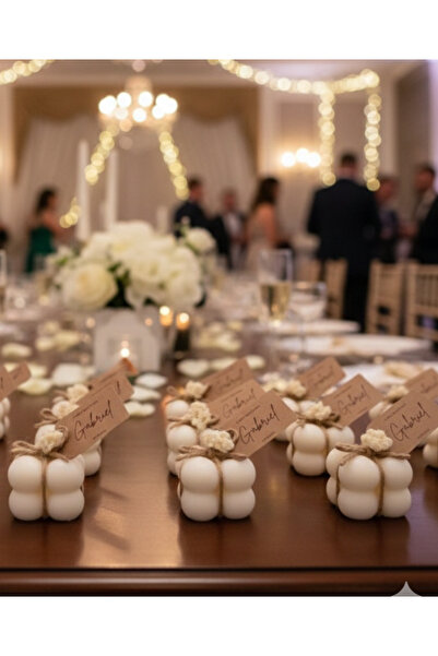 glow-candle by you Kişiye Özel 50 Adet Hediyelik Tül İçinde Bubble Mum - Düğü...