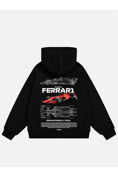 Mad&Calf Unisex Scuderia Printed Hooded Fleece Oversized Sweatshirt