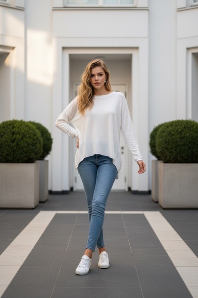 MADE İN ITALY İtalyan Model Beyaz Triko Bluz