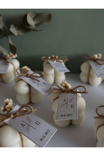 glow-candle by you Kişiye Özel Çiçekli 200 Adet Hediyelik Beyaz Bubble Mum - ...