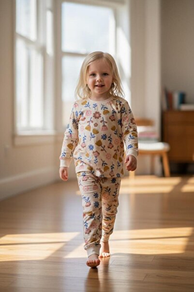 İsobel Kids Flower Patterned 100% Cotton Single Jersey Fabric Long Sleeve Gir...