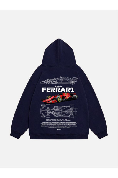 Mad&Calf Unisex Scuderia Printed Hooded Fleece Oversized Sweatshirt