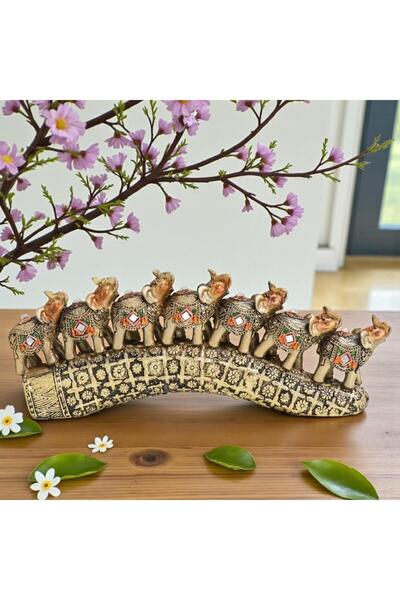 e-life shop Lüks Aynalı Motifli Feng Shui 7’li Şans Bereket Fil Biblo Seti 24...