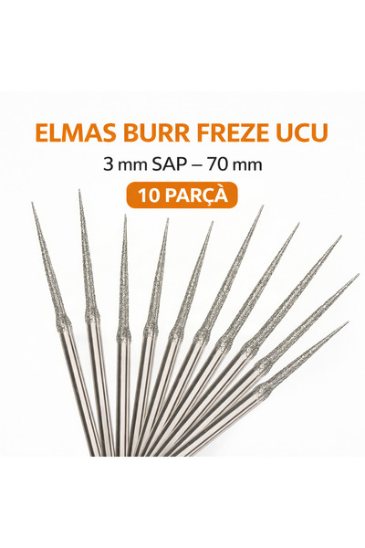 SENBANG 3 mm Sap Elmas Burr Freze Ucu Seti 10 Parça 70 mm Uzun İnce Konik Gra...