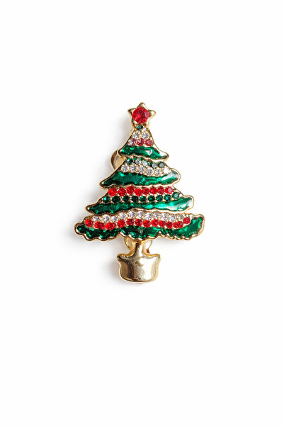 Festive Tree Taşlı Yılbaşı Çam Ağacı Broş