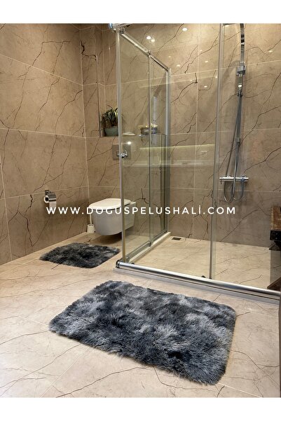 Doğuş Peluş Halı Batik Tavşan Gri Kaymaz Tabanlı 2'li Banyo Halısı Seti