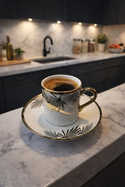 YUVAYAÖZEL Lüks Gold 6'lı 12 Parça Türk Kahvesi Fincan Takımı