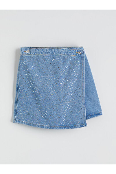 LC Waikiki تنورة جينز قصيرة للفتيات من إنديجو ستون