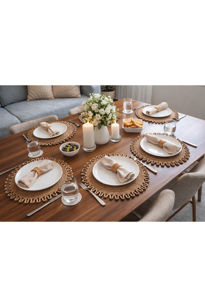 Efuliz Home Jute Straw Natural American Serving-Supla Set, Handmade Patterned...