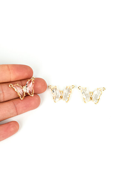 yfhobi 1 Adet - 25 mm Şeffaf Kristal Taşlı Kelebek Uç, Charm Uç, Altın Kaplam...