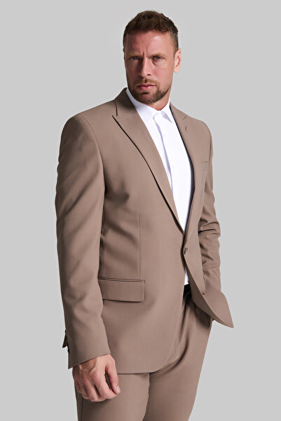 GustmanModa Erkek Vizon Slim Fit Tek Düğme Blazer Ceket