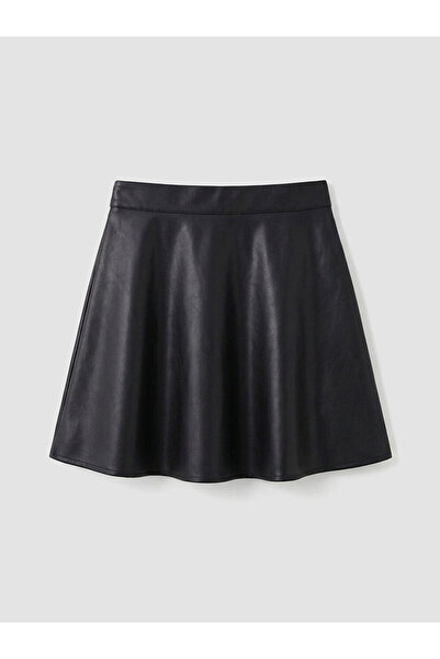 LC Waikiki Μαύρη φούστα για κορίτσια εφέ δέρματος