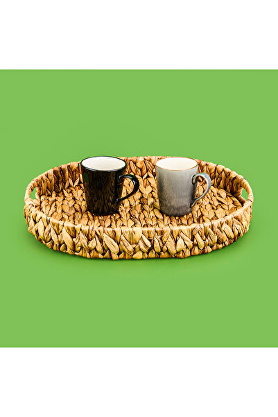 PANALI Large Size Knitted Oval Tray Basket - Brown - 42X33X5.5 cm