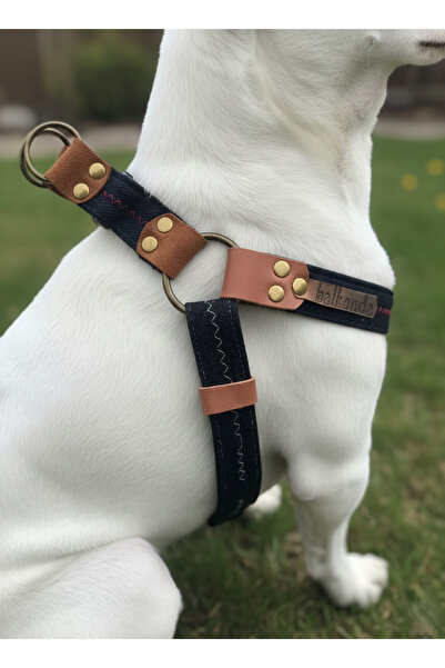 balkonda Dog Harness Medium Breed Adjustable Denim Navy Blue & Black