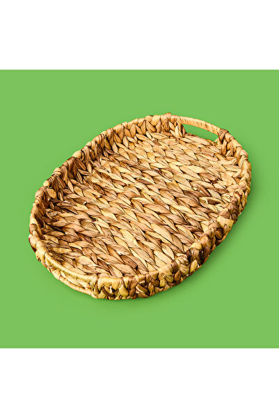 PANALI Medium Size Knitted Oval Tray Basket - Brown - 38X29X5 cm
