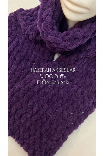 Haziran إكسسوار وشاح محبوك يدويًا 100% ناعم ومنتفخ، للجنسين (بنفسجي غامق)