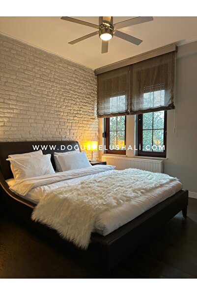 Doğuş Peluş Halı Yumuşak Dokulu Beyaz Peluş Yatak Ucu Runner