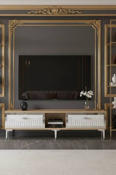 YUMEDİ DESİGN TSA1503DBS - KEREM TV STAND , TV SEHPASI 150CM SAFİRMEŞE-BEYAZ-...