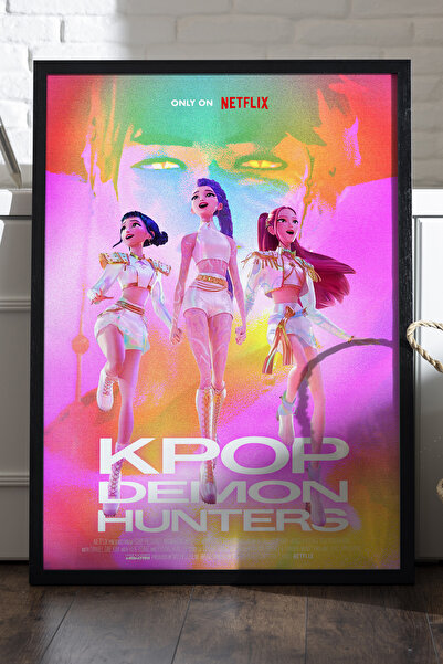 Duvarda KPOP Demon Hunters Siyah Ahşap Çerçeveli Poster, Dekoratif Animasyon ...