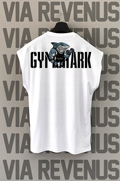 Vordevia Gym Shark Back Printed Zero Sleeve 100% Cotton Sports Tshirt