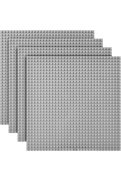 Generic قواعد بناء كلاسيكية من توكوكيمو، 25.5×25.5 سم، متوافقة مع قواعد بناء ليغو، 4 قطع (رمادي)