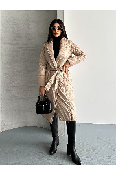 FERZOLAİO Quilted Belted Long Stone Coat