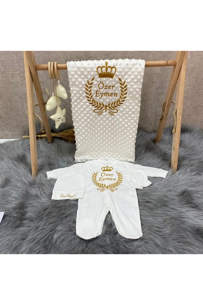 bebek desen طقم خروج من المستشفى مكون من 4 قطع مع بطانية مطرزة بالحمص