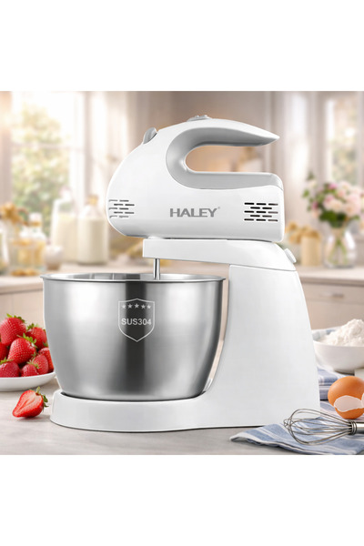 HALEY 500W Mixer, Generous 3L Stainless Steel Bowl, 5 Speed ​​Settings, White and Stainless Steel